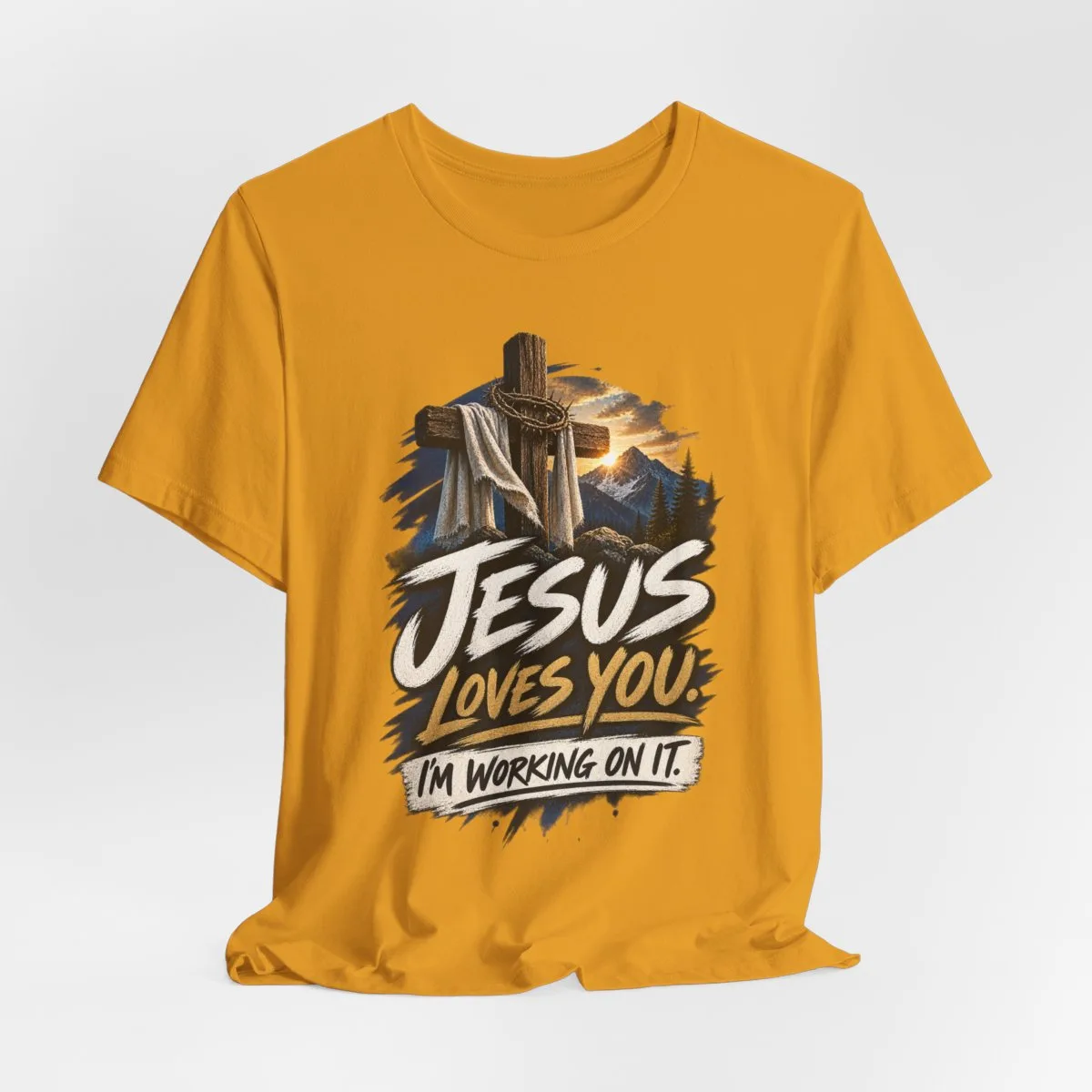 Jesus Loves You I'm Working On It T-Shirt | Christian Cross Faith Tee - other