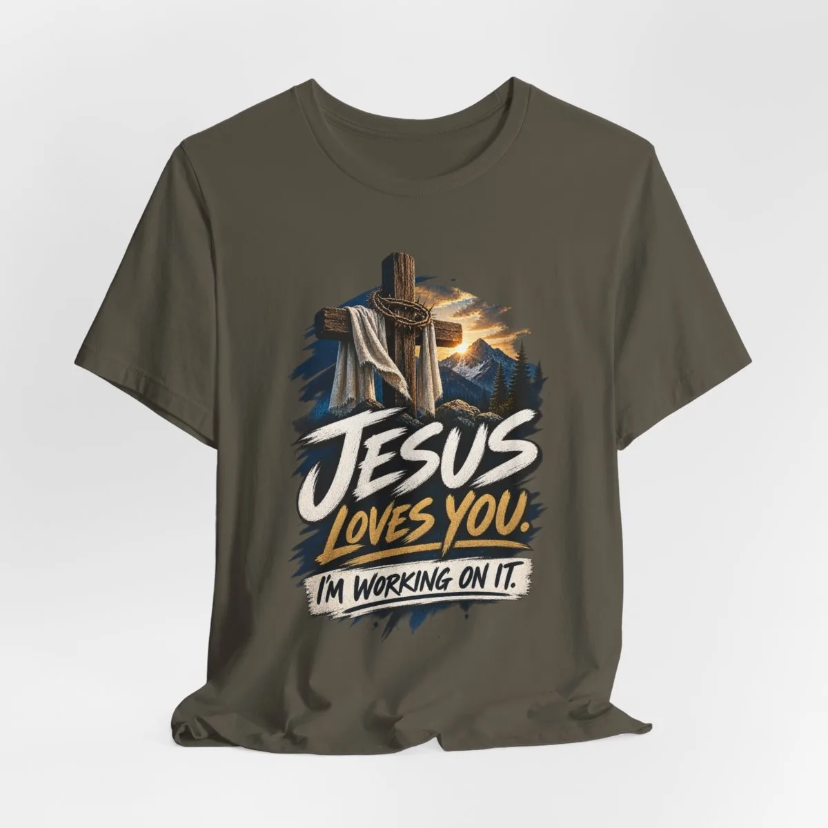 Jesus Loves You I'm Working On It T-Shirt | Christian Cross Faith Tee - other