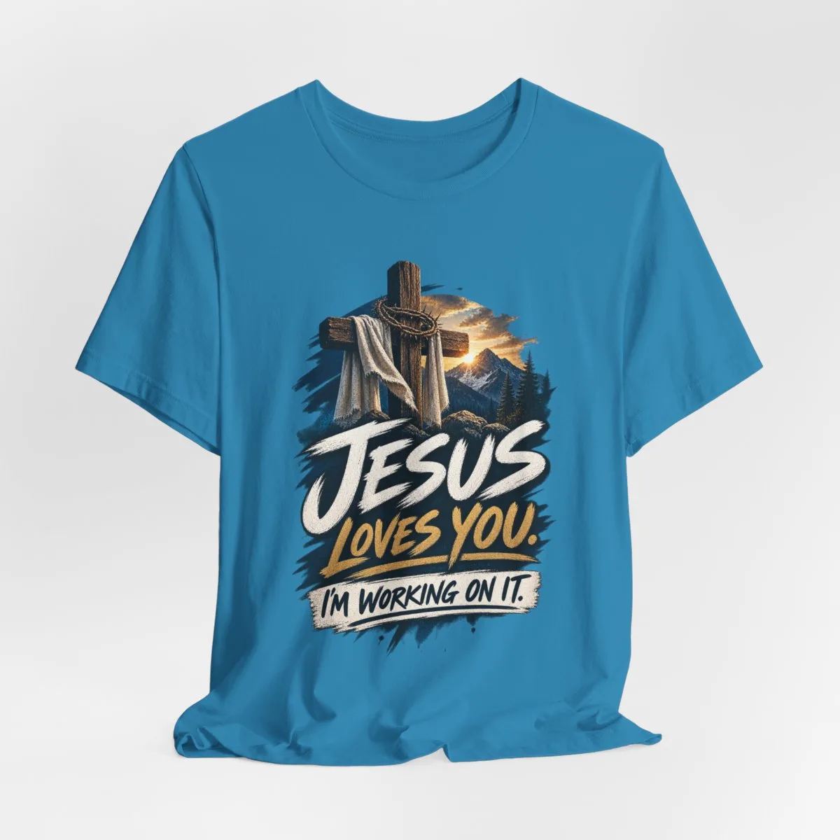 Jesus Loves You I'm Working On It T-Shirt | Christian Cross Faith Tee - other