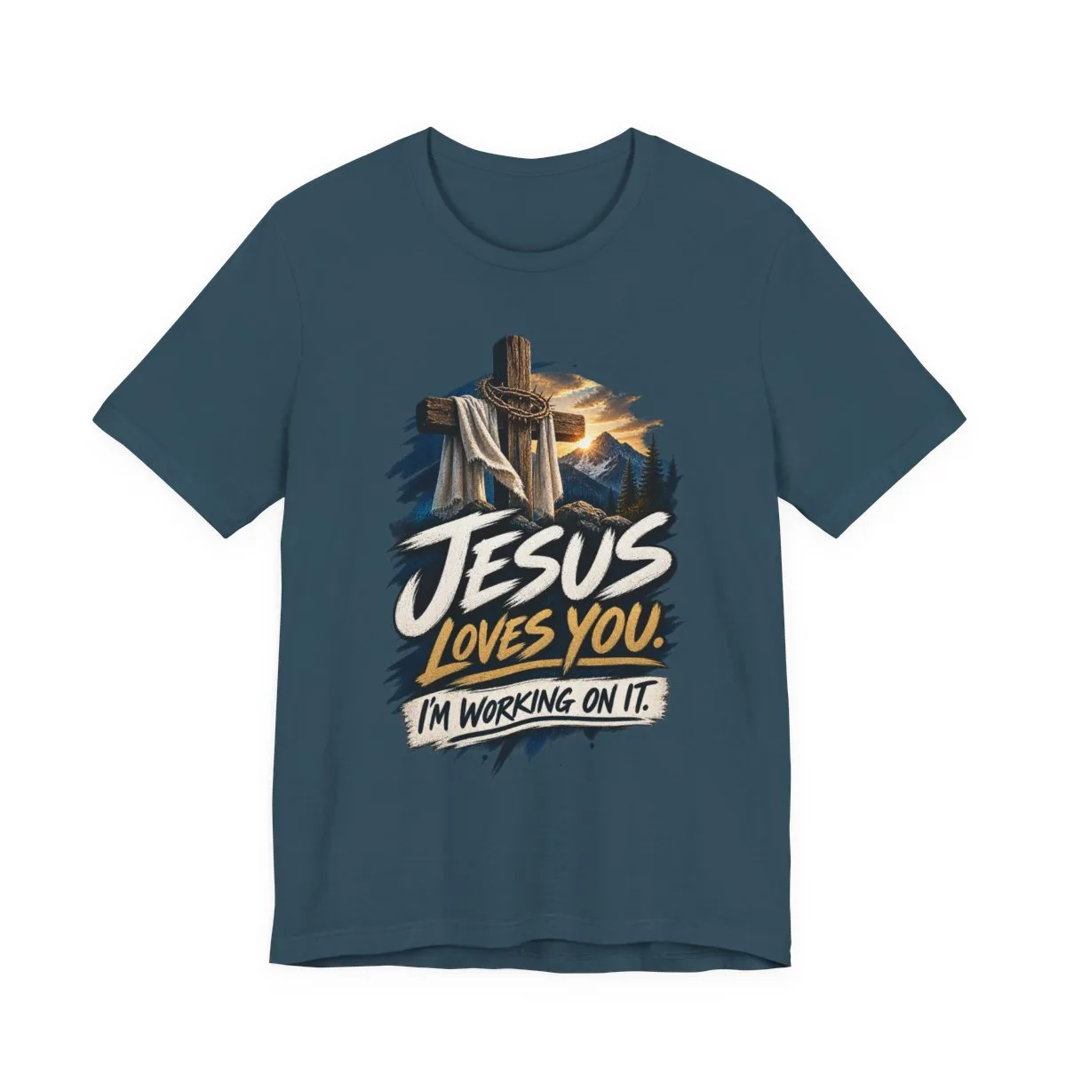 Jesus Loves You I'm Working On It T-Shirt | Christian Cross Faith Tee - other