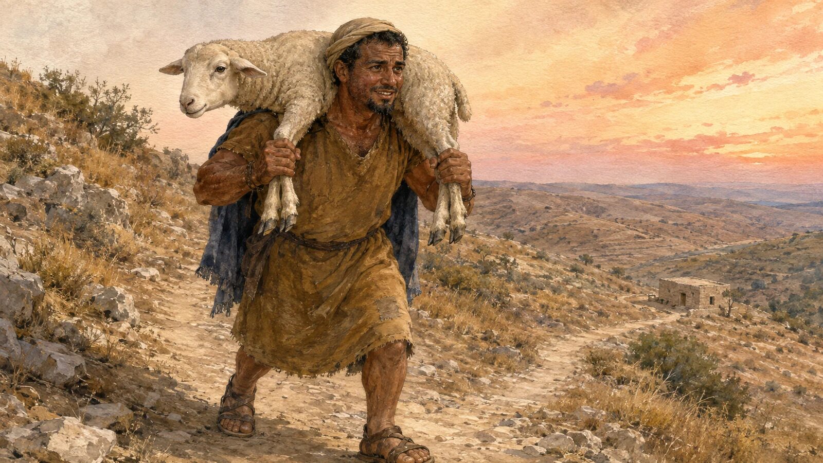 The Parable of the Lost Sheep featured image A shepherd joyfully carries a recovered sheep home on his shoulders