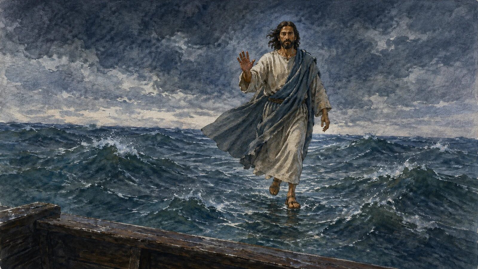 Jesus Walks Across the Sea of Galilee Jesus walks across the Sea of Galilee toward His disciples